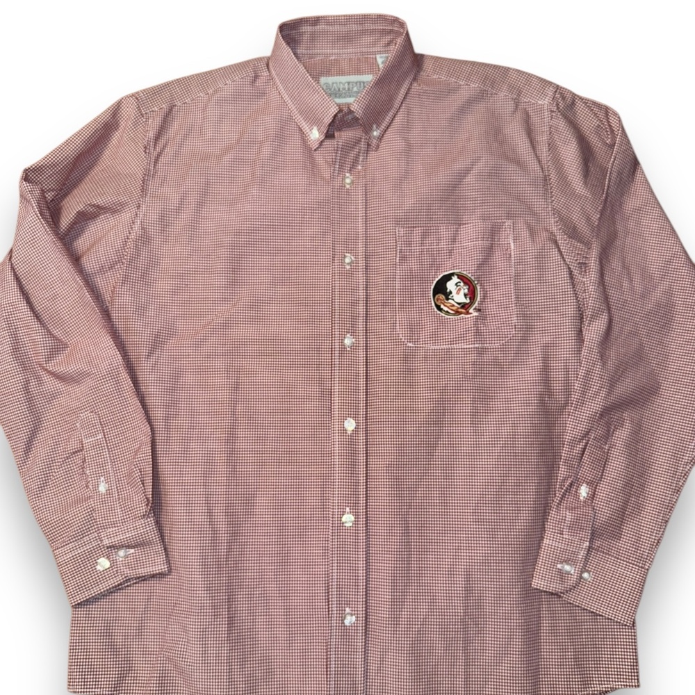 Florida State Seminoles Embroidered Maroon Gingham Long Sleeve Button Down Shirt